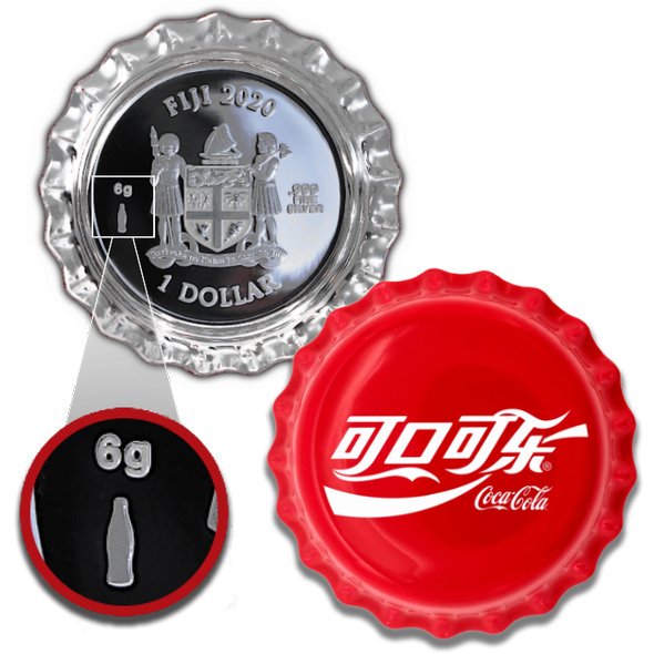 2020 フィジー 中国版コカ・コーラ王冠型(ボトルプリビー) 1ドル銀貨 6