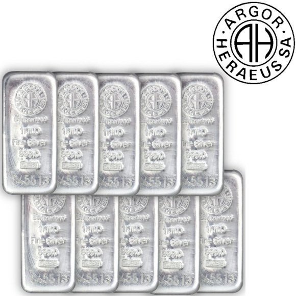 1KG スイス アルゴア製 シルバーバー 99.9% 【10本】セット ※※ 純銀 インゴット ingot シルバーバー SILVER 1kg  1000グラム 1000g - 野口コイン株式会社