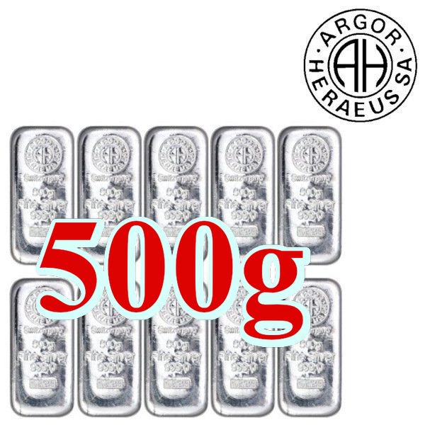 500グラム スイス アルゴア製 シルバーバー 99.9%【10本】セット ※※ 純銀 インゴット ingot シルバーバー SILVER 500g  - 野口コイン株式会社