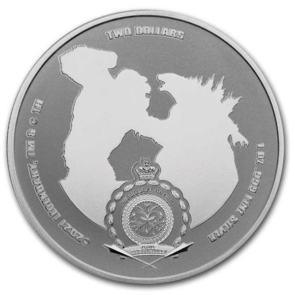 2021 ニウエ ゴジラVSコング：ゴジラ 2ドル銀貨 1オンス プルーフ 箱と 