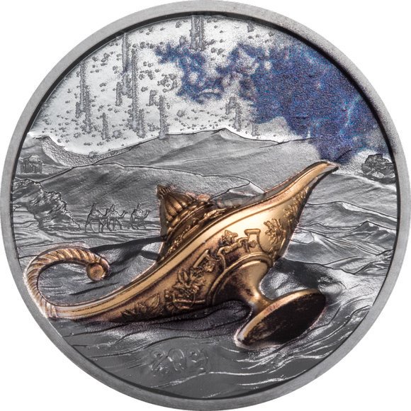 2021 パラオ 魔法のランプ 5ドル銀貨 1オンス プルーフ 箱とクリア