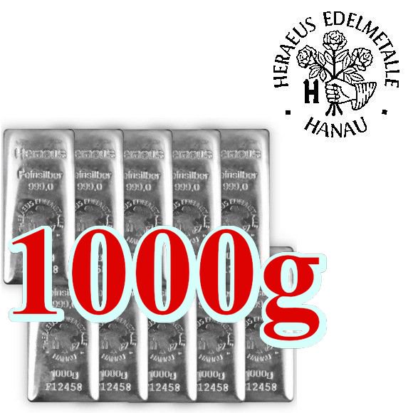 1KG ヘレウス製 シルバーバー 99.9% 【10本】セット ※※ 純銀 インゴット ingot シルバーバー SILVER 1kg 1000グラム  1000g - 野口コイン株式会社