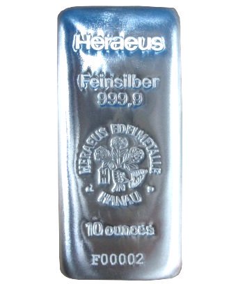 10オンス ヘレウス製 シルバーバー 99.99% ※※ 純銀 インゴット ingot シルバーバー SILVER 10oz 311グラム 311g  - 野口コイン株式会社