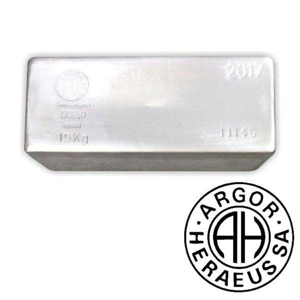 15KG スイス アルゴア製 シルバーバー 99.9% ※※ 純銀 インゴット ingot シルバーバー SILVER 15000g 15000グラム  15キロ 15kg - 野口コイン株式会社