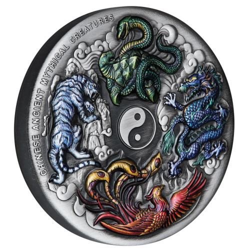2021 ツバル 中国の古代神獣：四神 5ドル銀貨 5オンス アンティーク風