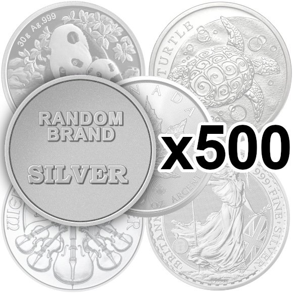 ランダムブランド銀貨 新品未使用 【30g~1oz】x【500枚】セット - 野口