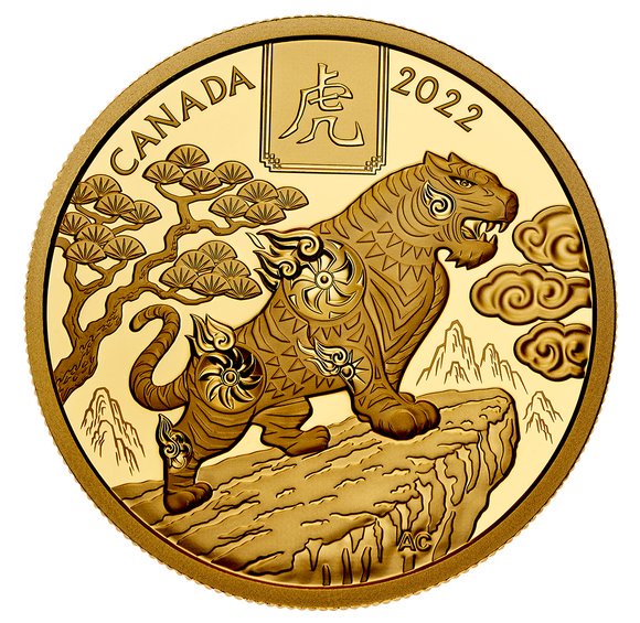 2022 カナダ 干支：寅(トラ)年 100ドル金貨 1/2オンス プルーフ 箱と ...