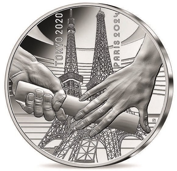 2021 フランス 東京-パリ オリンピック 引継記念 10ユーロ 銀貨 - 美術 