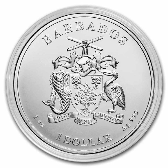 2021 バルバドス カリブ海のタコ 1ドル銀貨 1オンス 39mmクリアケース付き 新品未使用 - 野口コイン株式会社