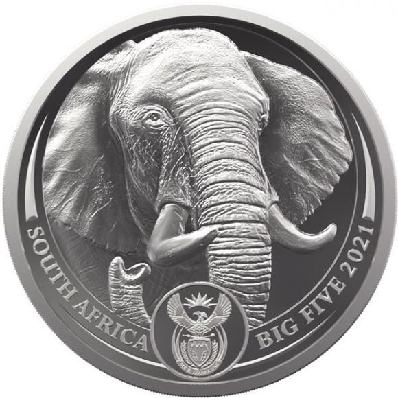 2021 南アフリカ ビッグファイブ：ゾウ 20ランド プラチナ 1オンス