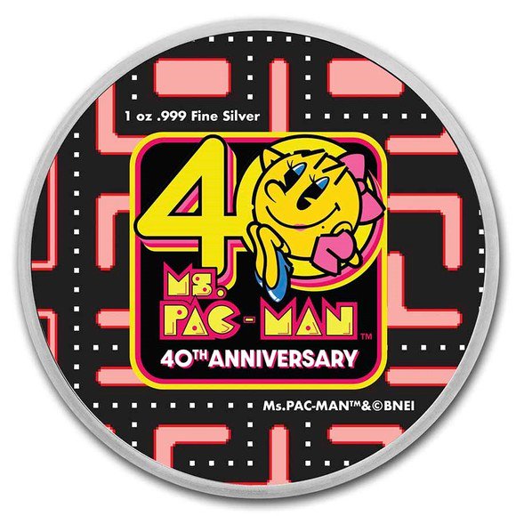 2021 ニウエ ミズ・パックマン40周年 2ドル銀貨 1オンス 【彩色】 保護パッケージ付き 新品未使用 - 野口コイン株式会社