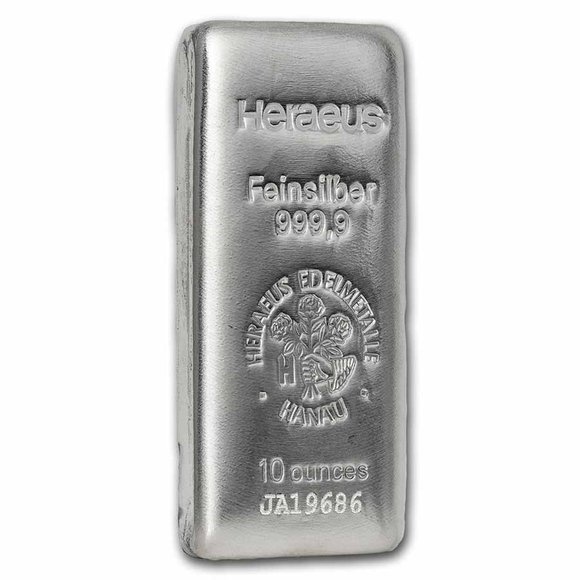 10オンス ヘレウス製 シルバーバー 99.99% 【100本セット】 ※※ 純銀 インゴット ingot シルバーバー SILVER 10oz  311グラム 311g - 野口コイン株式会社