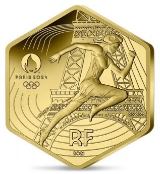 2021 フランス 2024年パリオリンピック 250ユーロ六角形金貨 箱と