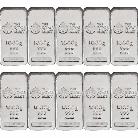 1KG イギリス ロイヤルミント製 シルバーバー 99.9% 【10本】セット ※※ 純銀 インゴット ingot シルバーバー SILVER 1kg  1000グラム 1000g - 野口コイン株式会社