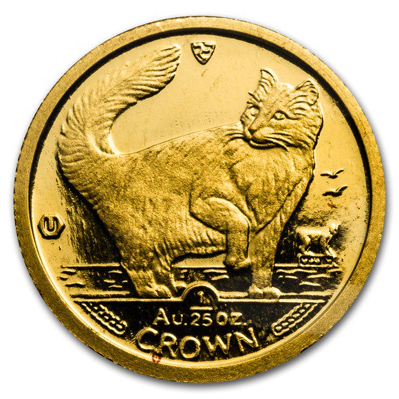 1991 マン島キャット金貨 ノルウエー猫 1/25オンス 透明パック付き