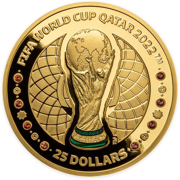 2022 2オンス カタール FIFAワールドカップ・カタール大会：トロフィー 銀貨 アンティーク風 5ドル 新品未使用 - 野口コイン株式会社