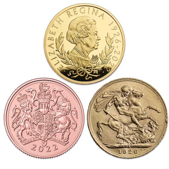 1926:2022 イギリス エリザベス2世追悼 金貨【3枚セット】(新国王