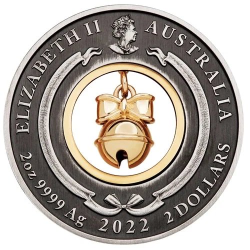 2022 2オンス オーストラリア ジングルベル 銀貨 アンティーク風・一部金メッキ 2ドル 新品未使用 - 野口コイン株式会社