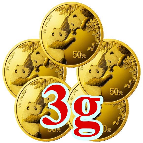 2023 30グラム 中国 パンダ 金貨 【5枚】セット新品未使用 500元 