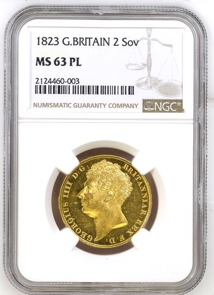 1823 約16グラム イギリス ダブル・ソブリン金貨(ジョージ4世肖像) NGC