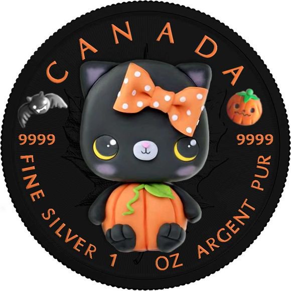 2022 1オンス カナダ ハロウィーンメイプルリーフ：黒猫 銀貨 追加加工 ...