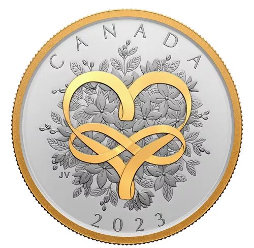 2023 1オンス カナダ 愛を祝う イエローゴールドメッキ銀貨 プルーフ