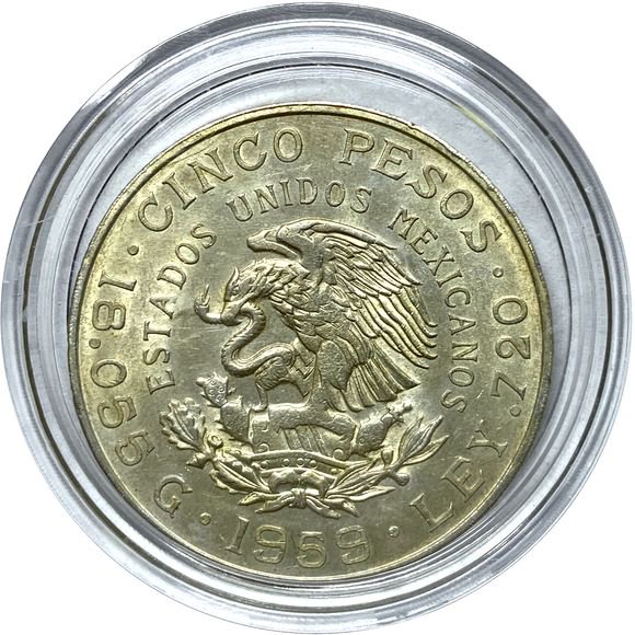 セール品】1959-Mo 18グラム メキシコ 5ペソ銀貨 (ベヌスティアーノ 