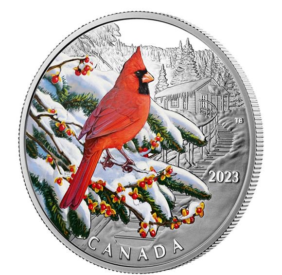 レア】カナダの鳥 25セントカラーコイン ショウジョウコウカンチョウ