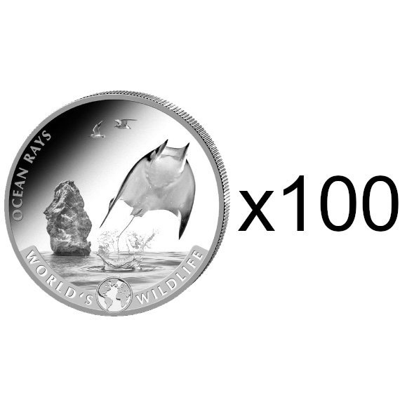2023 1オンス DRコンゴ 世界の野生生物：マンタ 銀貨 【100枚】セット