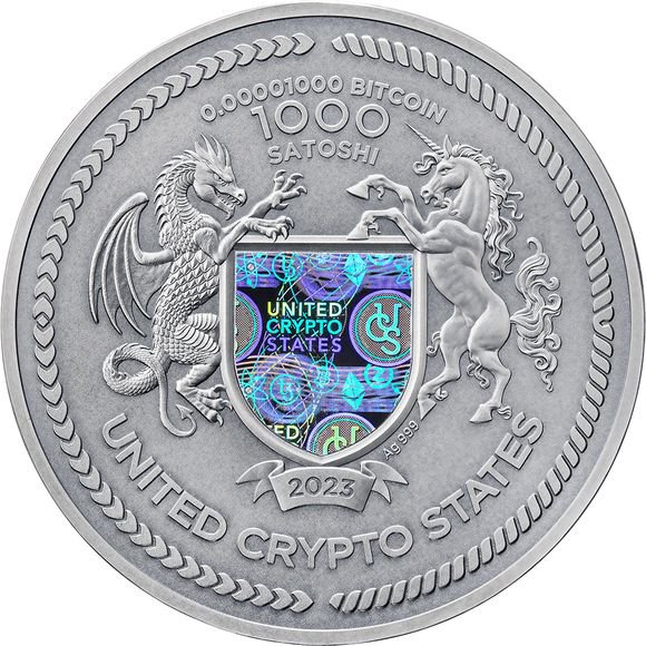 バイナリーイーグル　ビットコイン　２オンス銀貨アンティーク　ホログラム