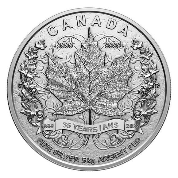 2023 5000グラム カナダ シルバーメイプルリーフ 35周年記念 銀貨