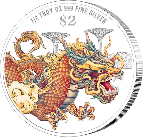 2024 1/4オンス シンガポール 干支：辰(リュウ)年 銀貨 プルーフ・彩色 