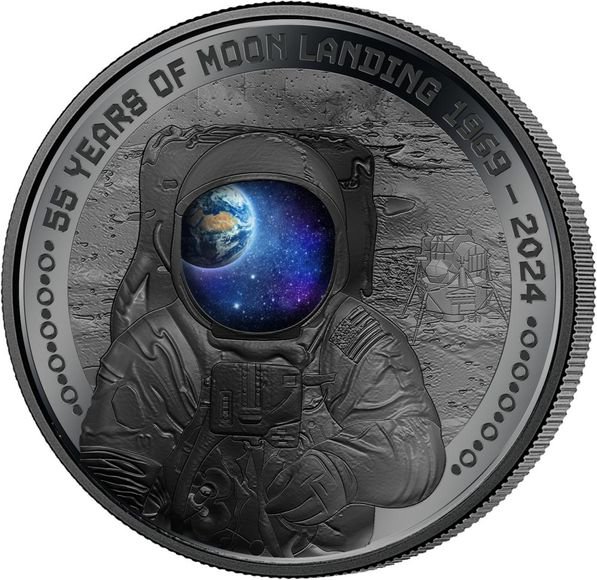 2024 1オンス バルバドス 宇宙飛行士 月面着陸55周年記念 彩色 銀貨