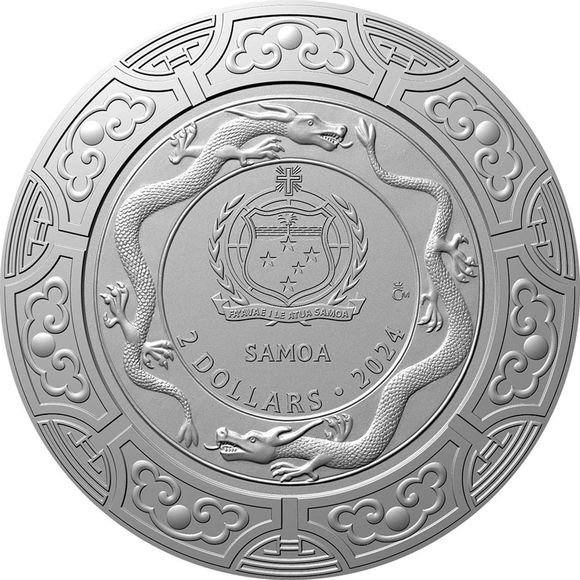 2024 1オンス サモア 龍(ドラゴン) 旧暦 部分金メッキ 銀貨 プルーフ 