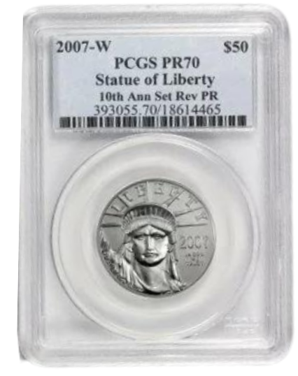 セール】2007ｰw アメリカ イーグルプラチナ1/2オンス PR-70 PCGS (10th