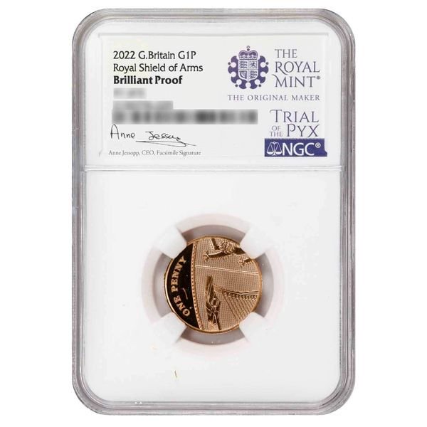 2022 6.98グラム イギリス 1ペンス流通貨(王室紋章盾)型金貨 プルーフ 