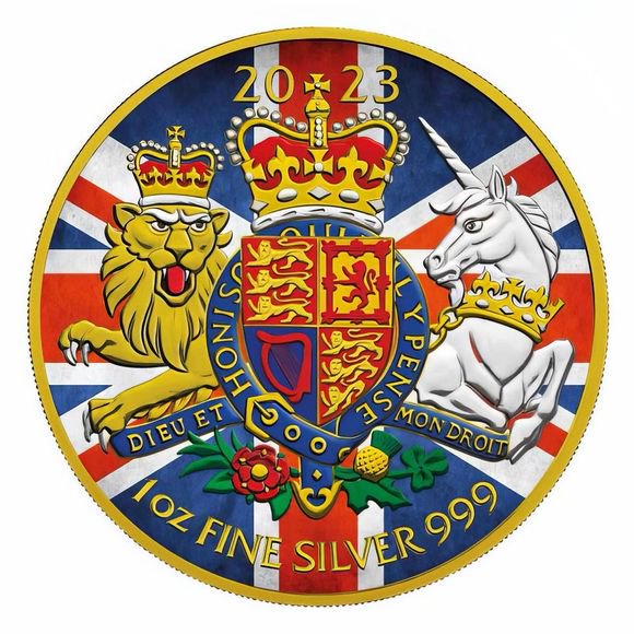 2023 1オンス イギリス 英国王室の紋章 彩色 一部金メッキ 銀貨 2 