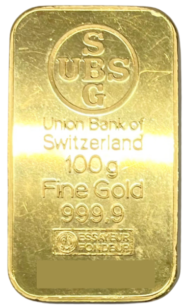 セール品】100グラム スイス スイスバンクUBS製 ゴールドバー 99.99% - 野口コイン株式会社