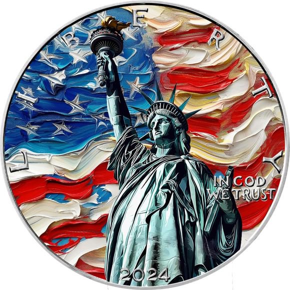 2024 1オンス アメリカ 自由の女神像：アメリカアートシリーズ 彩色 銀貨 1ドル 新品未使用 (8月下旬以降発送予定) - 野口コイン株式会社