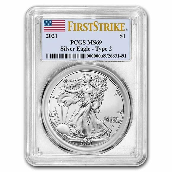 American Eagle - 準最高鑑定★2021 アメリカイーグル銀貨 ファーストストライクPCGS コイン AP232474