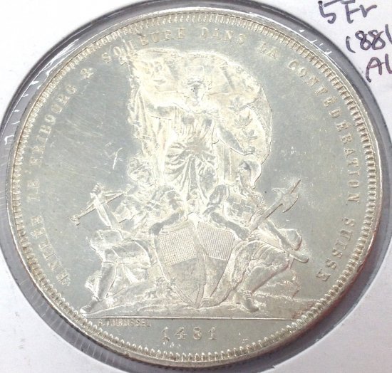 1881年 スイス銀貨 5 フラン フリブール 新品未使用 - 野口コイン株式会社