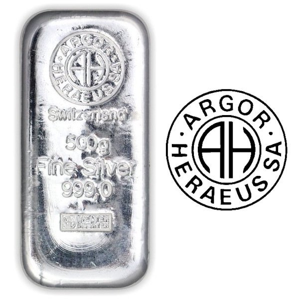 500グラム スイス アルゴア製 シルバーバー 99.9% ※※ 純銀 インゴット ingot シルバーバー SILVER 500g -  野口コイン株式会社