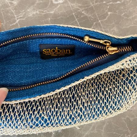 ラオス 葛糸 編みポーチ | ラオス カム族の手仕事 - ナチュラル