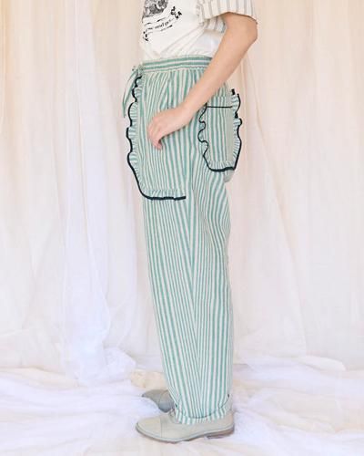 コットンリネンストライプのパジャマパンツ/グリーンストライプ