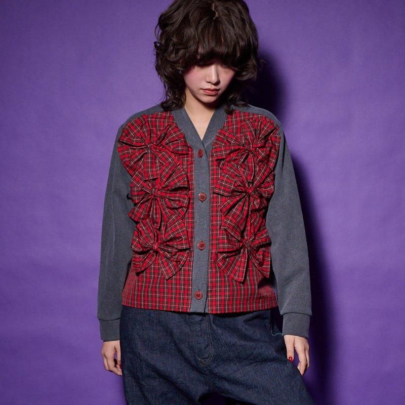 GOOD ENOUGH グレー/レッド カーディガン GOOD ENOUGH グレー/レッド カーディガン