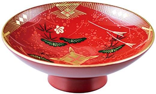 朱 3.9 単盃（スタンド付）会津絵松竹梅（漆・手塗・手描