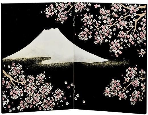 黒 屏風 桜富士 - 会津漆器と会津工芸品専門店 高橋商店 オンライン