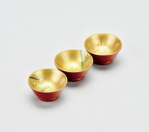 金地 1.8 小盃 3P 松竹梅（手描） 3客 - 会津漆器と会津工芸品