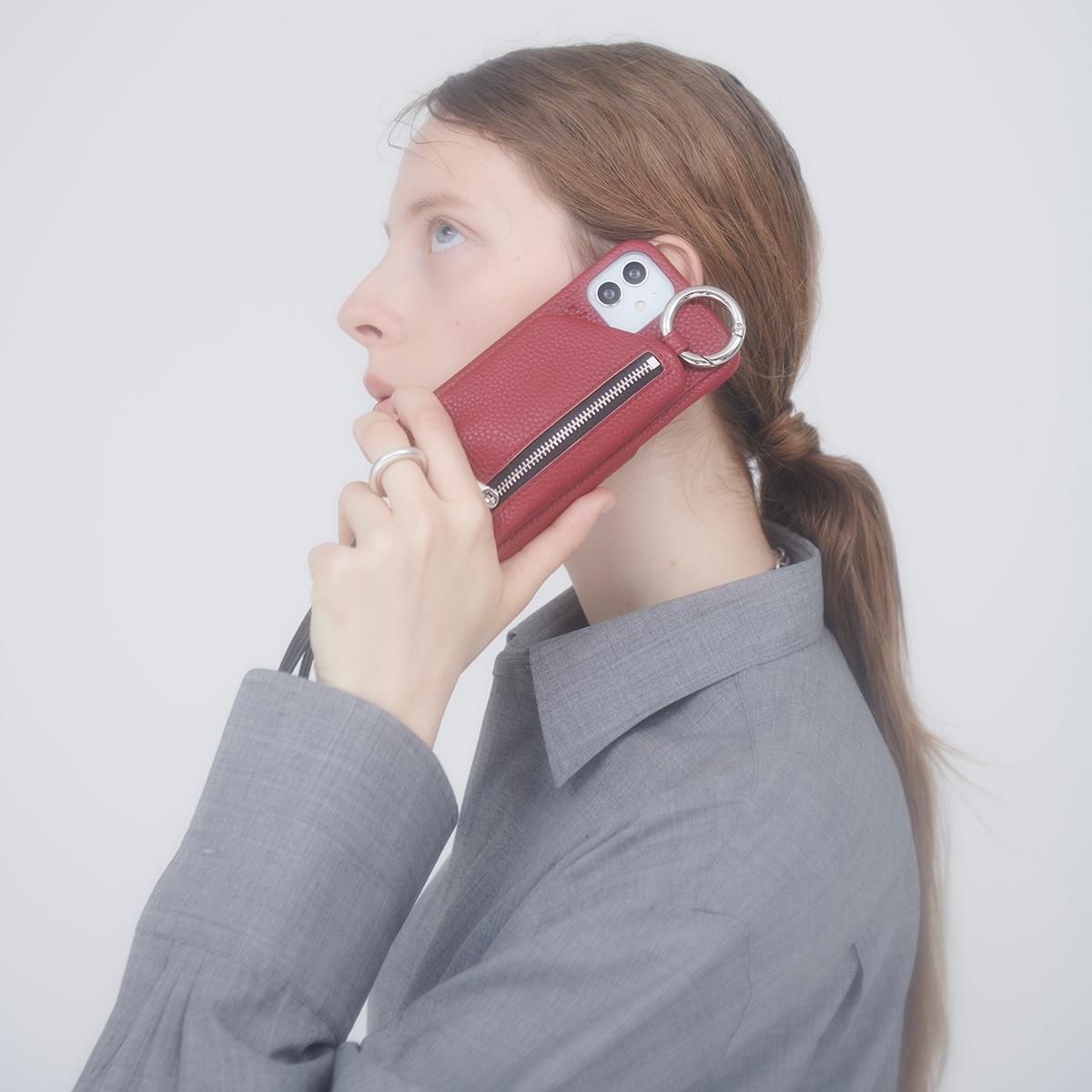 iPhone12mini / gray 【ひも付き】 - ajew