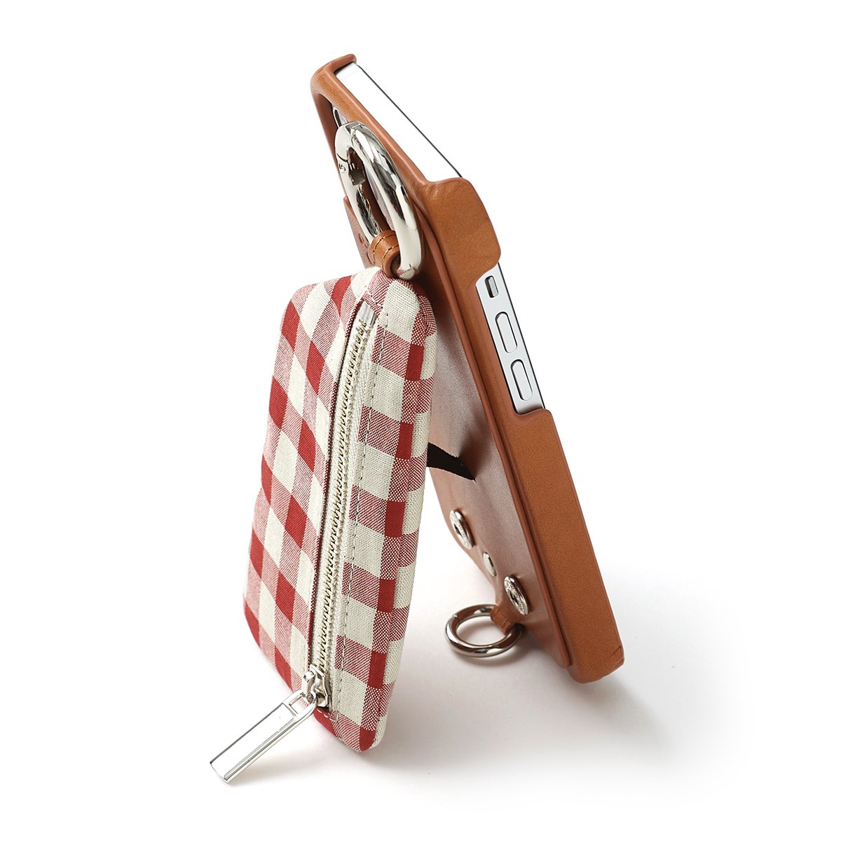 【TANチェックレザー】 iPhone13 / camel (red check) (発送はご注文から3営業日以内です） - ajew